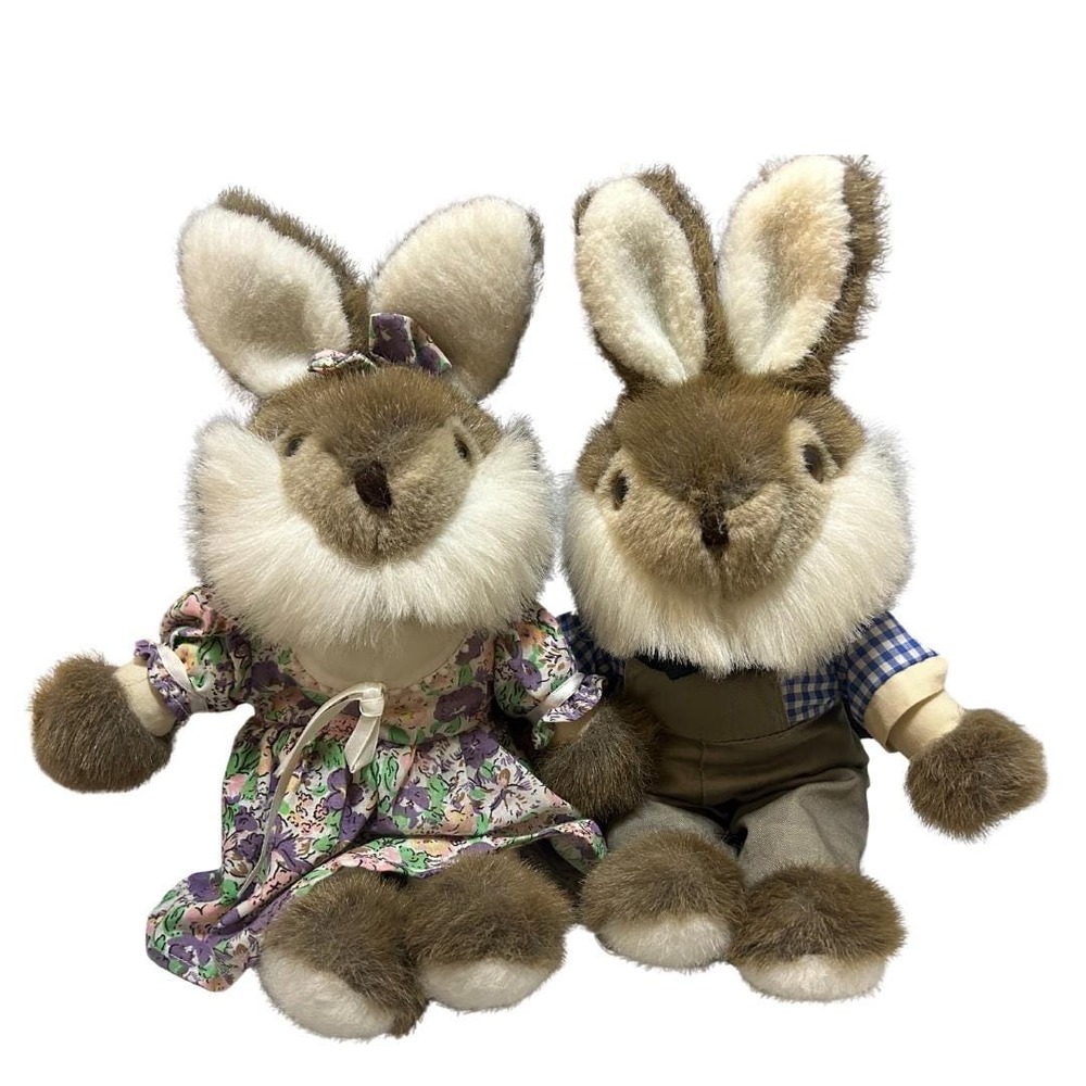 Vintage Style Bunny Plush Pair | Cottagecore Easter Rabbit Set